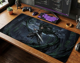 Levi Ackerman Schreibtischmatte, Attack on Titan Anime Mauspad, Dark Fantasy Gaming Set Up