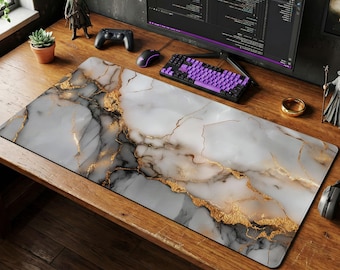 Emerald Gold Marble Mouse Pad | Luxe Desk Mat, Watercolor Art Office Decor