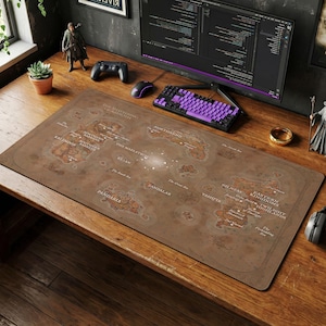 Azeroth Map Mouse Pad | World of Warcraft Desk Mat, WoW Fan Art Fantasy Cartography Decor