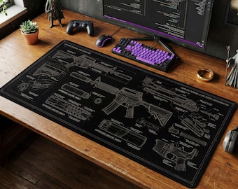 M4A1 Rifle Blueprint Maus Pad | AR15 Style Schreibtischmatte, CS Gamer Schematic Streamer Geschenk