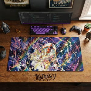 Deoxys Pokemon Cosmic Large Desk Mat, Vibrant Space Gaming Mouse Pad, Retro Starry Playmat, Chair Mat for Anime Desk Setup