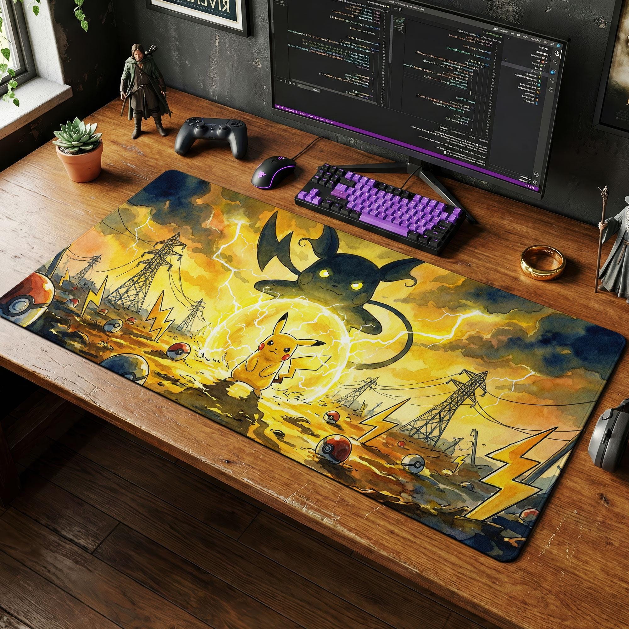 Pikachu & Raichu Electric Desk Mat, Thunder Pokemon Mouse Pad
