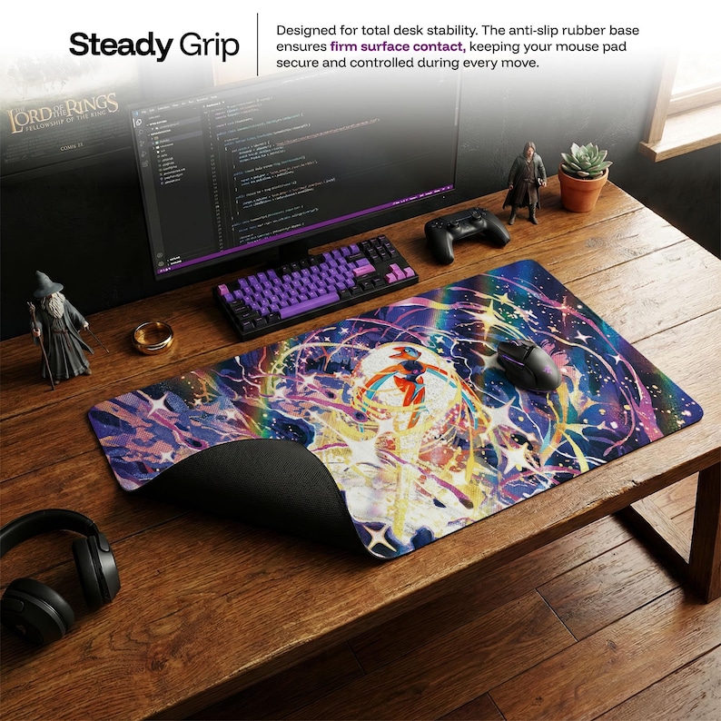 Deoxys Pokemon Cosmic Large Desk Mat, Vibrant Space Gaming Mouse Pad, Retro Starry Playmat, Chair Mat for Anime Desk Setup
