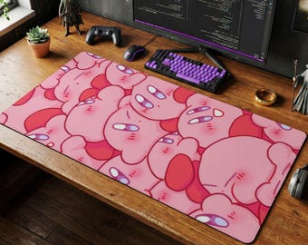 Kirby Mouse Pad | Pink Pile Desk Mat, Cute Nintendo Fan Art Kawaii Decor
