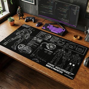 Iron Man Mark 6 Schematic Mouse Pad | Desk Mat, Marvel Dark Aesthetic Mat