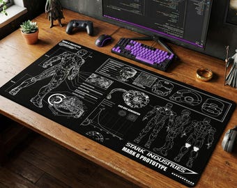 Iron Man Mark 6 Schematic Mouse Pad | Desk Mat, Marvel Dark Aesthetic Mat