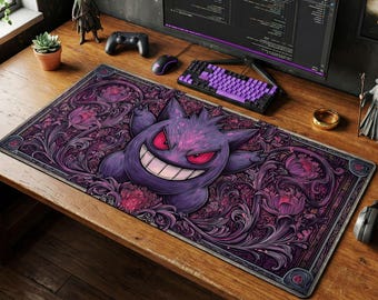Gengar Ornate Mouse Pad | Baroque Pokemon Desk Mat, Ghost Type Watercolor Art Mat