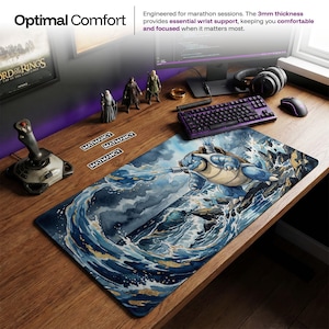 Blastoise Desk Mat, Pokemon Water Art Mouse Pad, Large Gaming Chair Mat, Ukiyo-e Anime PC Setup Accessories