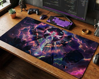 Mewtwo Mouse Pad | Psychic Storm Desk Mat, Legendary Pokemon Watercolor Art Mat