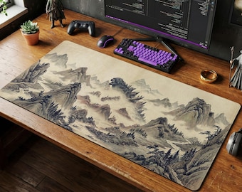 Godzilla Ink Wash Schreibtischmatte, Japanisches Kaiju Gaming Maus Pad, Vintage PC Dekor