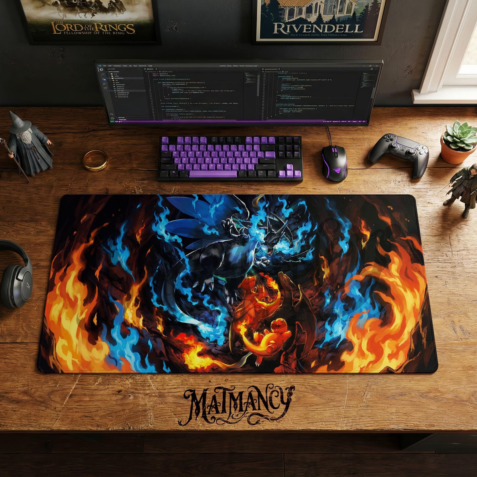 Mega Charizard X Desk Mat, Charmander Evolution Mouse Pad, Blue Fire ...