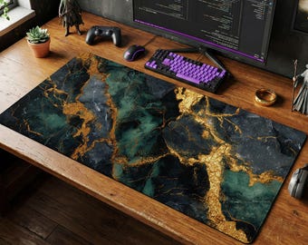 White Gold Marble Mouse Pad | Luxe Desk Mat, Watercolor Art Office Decor