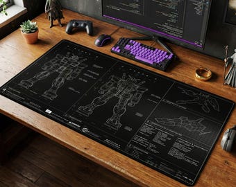 Gundam Mouse Pad | RX 78 Dark Blueprint Desk Mat, Mecha Anime Art Decor