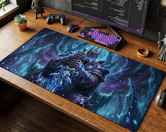 Lich King Desk Mat, World of Warcraft Frostmourne Gaming Mouse Pad, Fantasy Keyboard Mat