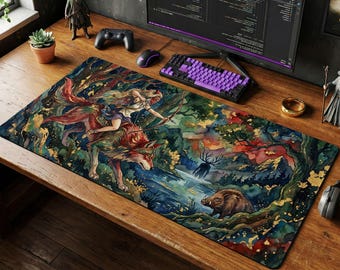 Princess Mononoke Desk Mat: San, Moro, Forest Spirit Watercolor Art (XL Gaming Mousepad)