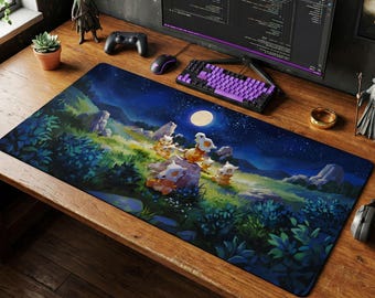 Cubone Mondschein Schreibtischmatte, Pokemon Nachthimmel Mauspad, Große Gaming Stuhl Matte, Gemütliches PC Einrichtungs Zubehör