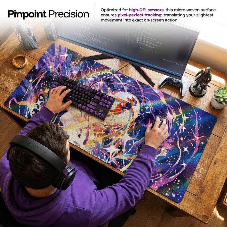 Deoxys Pokemon Cosmic Large Desk Mat, Vibrant Space Gaming Mouse Pad, Retro Starry Playmat, Chair Mat for Anime Desk Setup