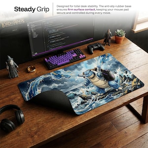 Blastoise Desk Mat, Pokemon Water Art Mouse Pad, Large Gaming Chair Mat, Ukiyo-e Anime PC Setup Accessories