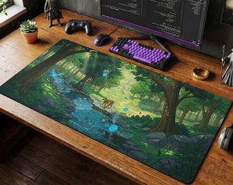 Zelda Spring Forest Mouse Pad | Fairy Stream Desk Mat, Nintendo Fan Art Cute Decor