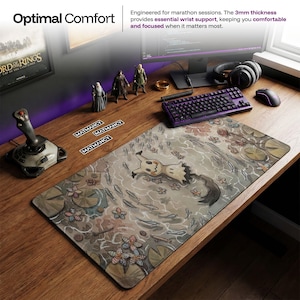 Mimikyu Cottagecore Desk Mat, Pokemon Watercolor Mouse Pad, Spooky Cute Ghost Type Keyboard Pad, Cozy Earthy Gaming Setup and Chair Mat