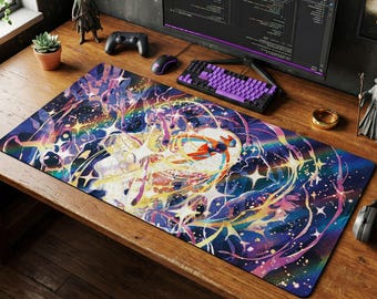 Deoxys Pokemon Cosmic Large Desk Mat, Vibrant Space Gaming Mouse Pad, Retro Starry Playmat, Chair Mat for Anime Desk Setup