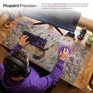 Mimikyu Cottagecore Desk Mat, Pokemon Watercolor Mouse Pad, Spooky Cute Ghost Type Keyboard Pad, Cozy Earthy Gaming Setup and Chair Mat