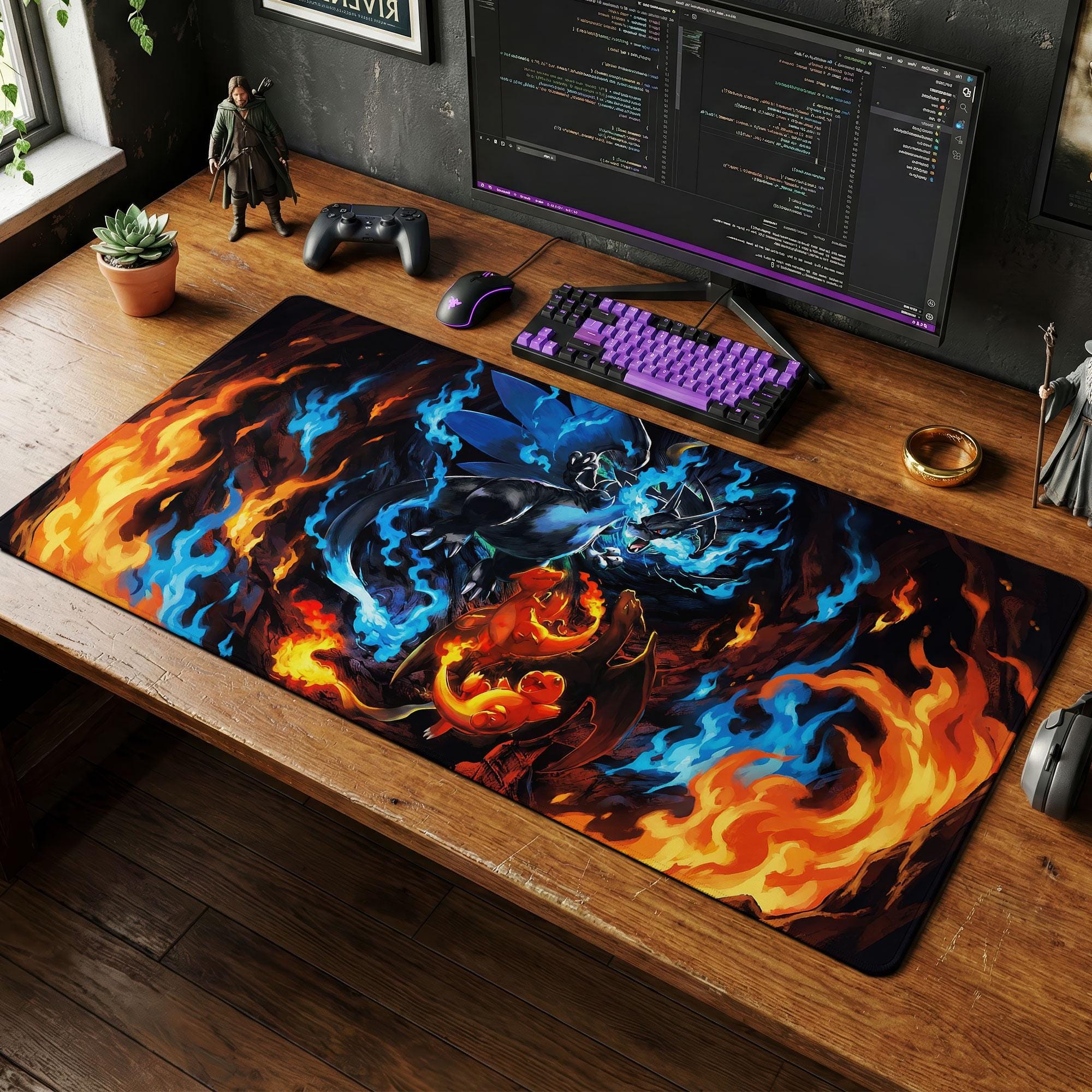 Mega Charizard X Desk Mat, Charmander Evolution Mouse Pad, Blue Fire ...