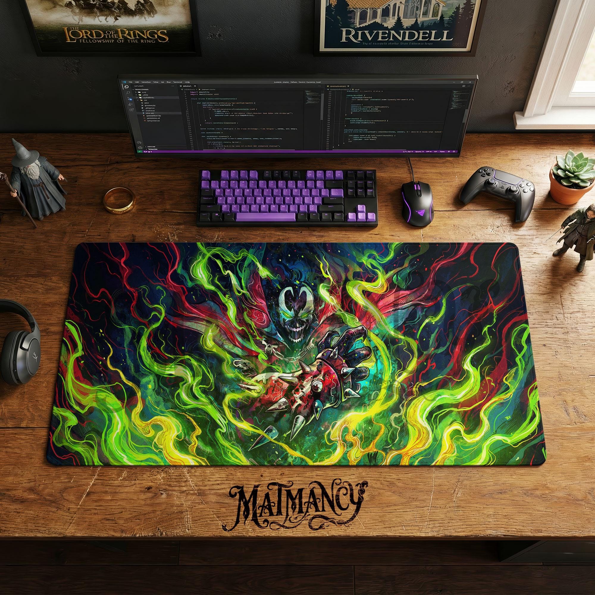 Spawn Neon Flames Desk Mat, Dark Comic Gaming Mouse Pad, Anti-hero PC ...