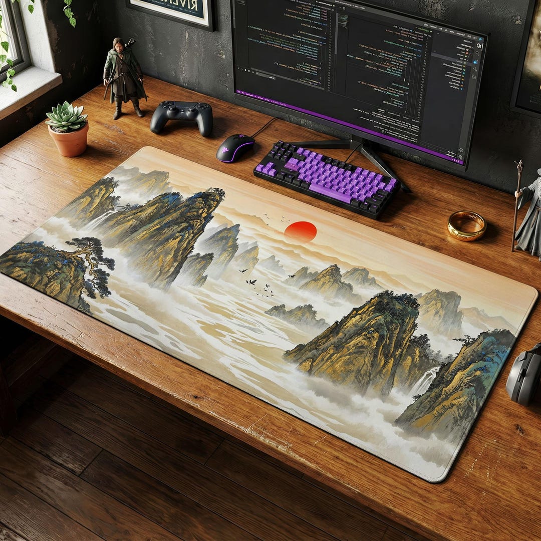 Sunrise Mountain Desk Mat, Asian Landscape Mouse Pad, Zen PC Setup ...