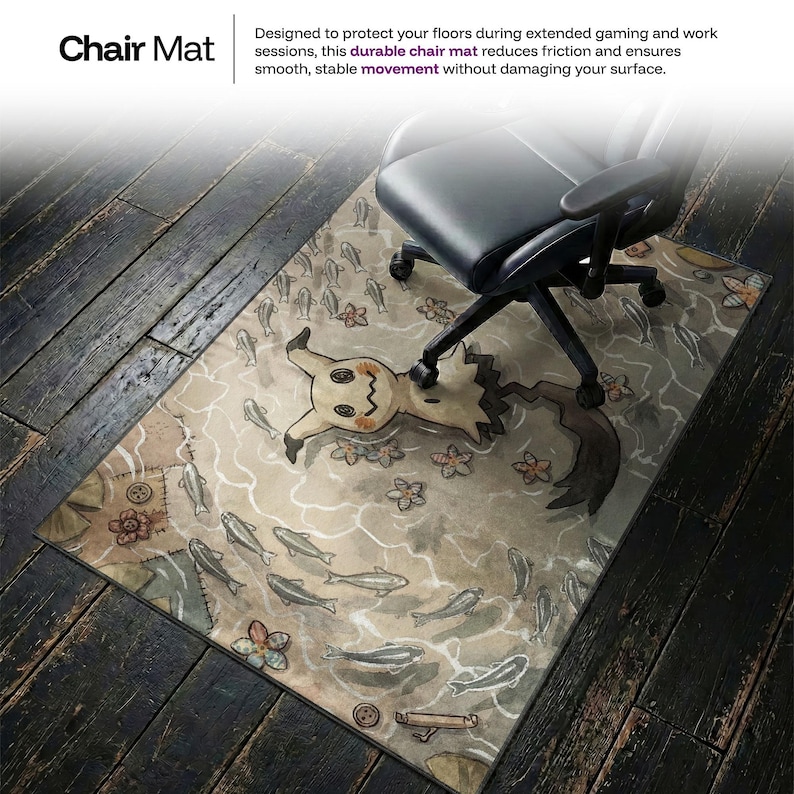 Mimikyu Cottagecore Desk Mat, Pokemon Watercolor Mouse Pad, Spooky Cute Ghost Type Keyboard Pad, Cozy Earthy Gaming Setup and Chair Mat