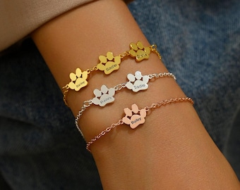 Bracciale con nome e impronta di zampa, braccialetto elegante personalizzato con zampa di cane, braccialetto per cani/gatti, braccialetto con nome per animali domestici, regalo per amanti degli animali, regalo commemorativo di Natale