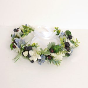 Blue floral crown, Flower crown for women weddings flower girls, Head piece bride, Woodland circlet wedding headband, Bridesmaid hair piece image 2