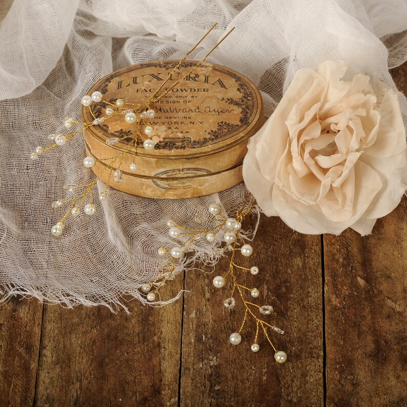Leaf hair pieces Gold pearl hair pins Gold hairpiece for bridesmaids prom formal Crystal pearl bridal hair pins Wedding hair piece