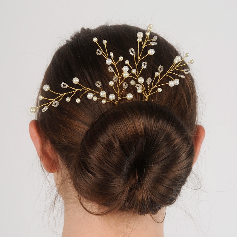 Leaf hair pieces Gold pearl hair pins Gold hairpiece for bridesmaids prom formal Crystal pearl bridal hair pins Wedding hair piece