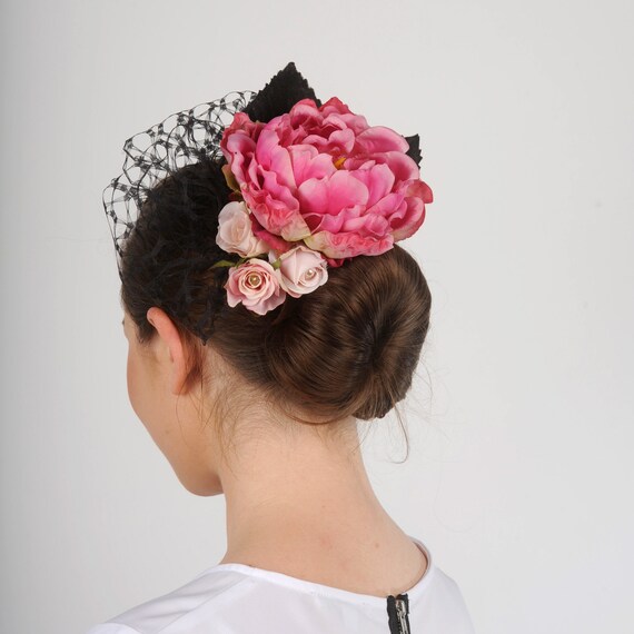 Black and Pink Fascinator Floral 