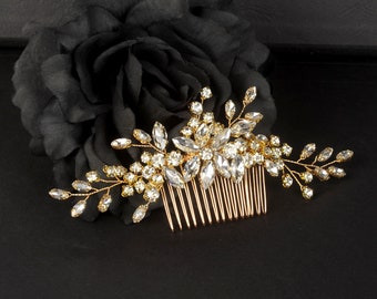 Gold rhinestone headpiece, Bridal hair piece, Crystal wedding comb, Gold hair comb, Head piece for bride, Bridal hairpiece, Wedding haircomb