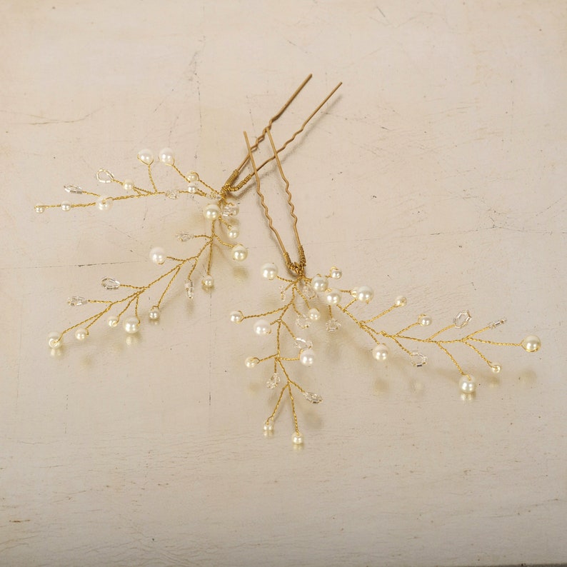 Leaf hair pieces Gold pearl hair pins Gold hairpiece for bridesmaids prom formal Crystal pearl bridal hair pins Wedding hair piece