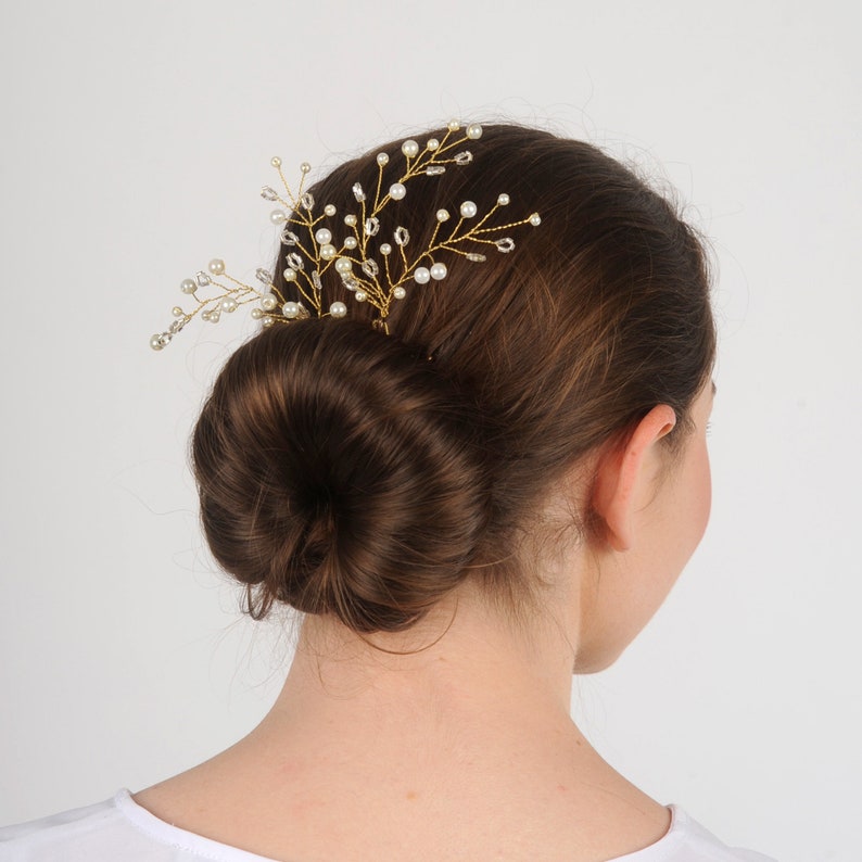 Leaf hair pieces Gold pearl hair pins Gold hairpiece for bridesmaids prom formal Crystal pearl bridal hair pins Wedding hair piece