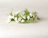 Flower Head Wreath, Wedding Floral Headpiece, White Rose Crown, Bridal Hair Wreath, Bridal Hair Crown