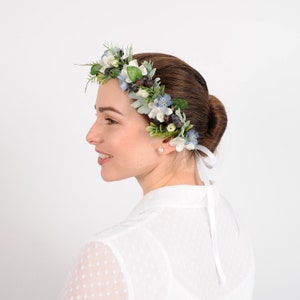 Blue floral crown, Flower crown for women weddings flower girls, Head piece bride, Woodland circlet wedding headband, Bridesmaid hair piece image 8
