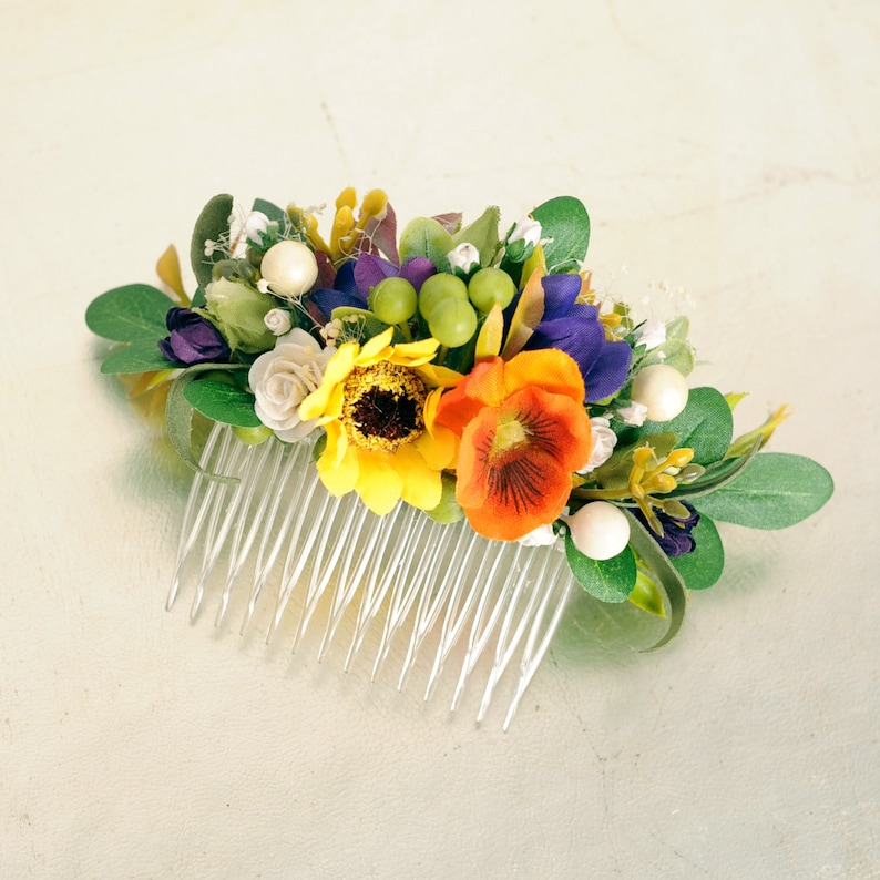 Bridal flower comb Wildflower headpiece Floral country wedding hair piece Rustic wedding yellow sunflower hair comb
