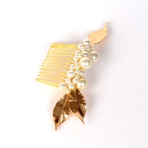 Pearl bridal hair comb, Wedding hair comb, Gold bridal headpiece, Leaf haircomb, Wedding hair piece, Pearl wedding comb, Pearl hairpiece image 10