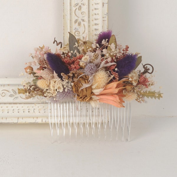 Dried flower hair comb, Bridal flower comb, Rustic floral wedding comb, Australian headpiece, Wedding hair piece, Head piece native foliage