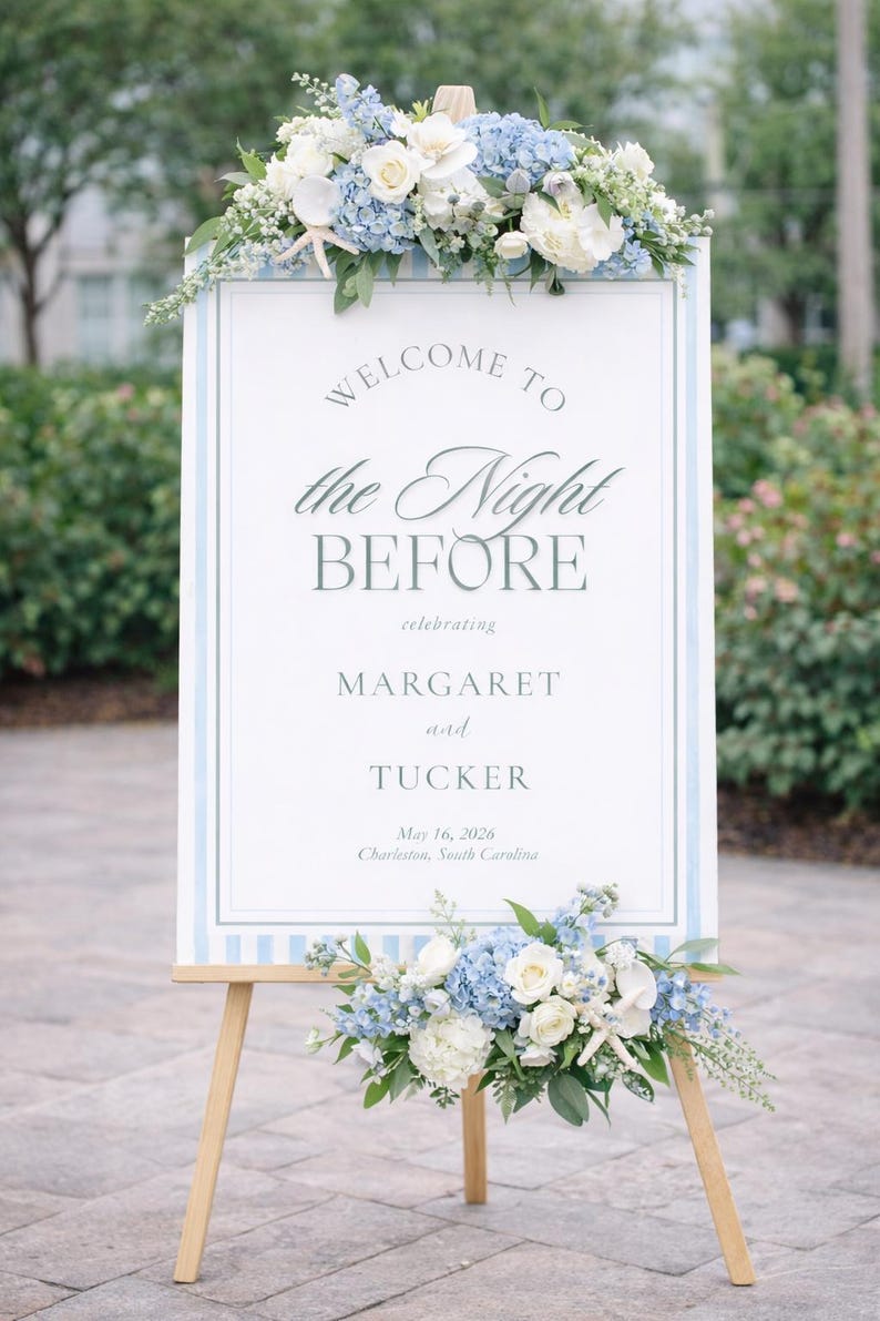 Blue Coastal Rehearsal Dinner Sign Template | Editable in Canva ...