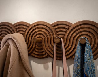 Boho Spiral Holzwandhaken, Mitte des Jahrhunderts moderner Eingangsbereich, 45 cm Holzkunst