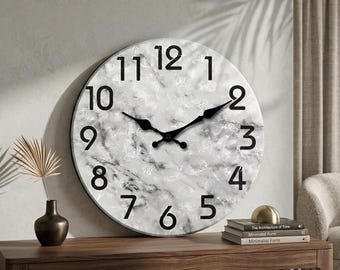 Wanduhr mit Marmoreffekt: Stiller Quarz, Bambussockel, modernes Wohnzimmerdekor (10-16 Zoll)
