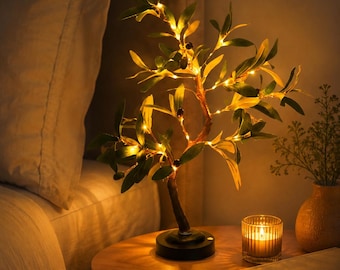 "LED Olivenbaum-Lampe, 20 ""künstlicher Bonsai, warmes mediterranes Dekor, einstellbare Zweige (USB / Batterie)"