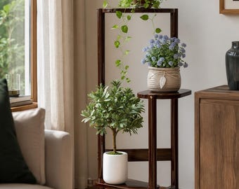 Handgefertigter 3-Tier-Blumenständer aus Bambus, vertikales Eckregal, minimalistischer Präsentationsständer