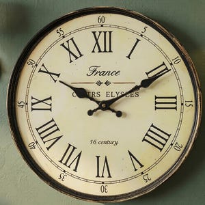 French Retro Wall Clock: Tempered Glass, Roman Numerals, Silent Sweep Mechanism