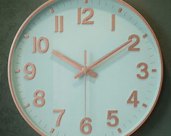 Mintgrün Rose Gold Wanduhr, Stilles Quarzwerk, Home Decor (8 10 12 in)